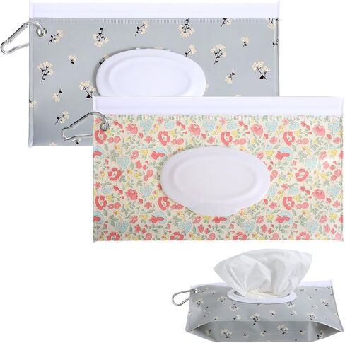 2Pcs Travel Wipes Case, 24cm *13.5cm Portable Wipes Dispenser with Carabiner Sealing Strip Closure Reusable Wipes Pouch for Daily and Travel Wipes(Little car, Little Dinosaur) in Saudi Arabia