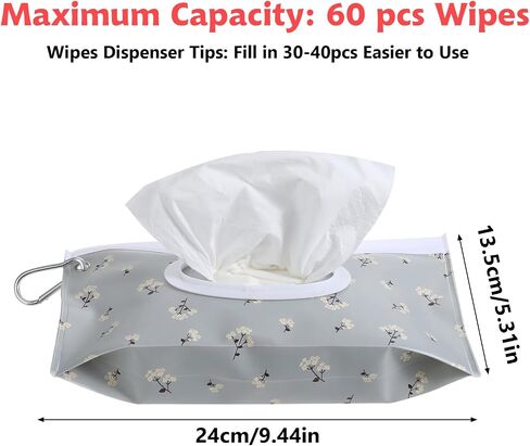 2Pcs Travel Wipes Case, 24cm *13.5cm Portable Wipes Dispenser with Carabiner Sealing Strip Closure Reusable Wipes Pouch for Daily and Travel Wipes(Little car, Little Dinosaur) in Saudi Arabia