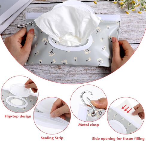 2Pcs Travel Wipes Case, 24cm *13.5cm Portable Wipes Dispenser with Carabiner Sealing Strip Closure Reusable Wipes Pouch for Daily and Travel Wipes(Little car, Little Dinosaur) in Saudi Arabia