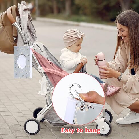 2Pcs Travel Wipes Case, 24cm *13.5cm Portable Wipes Dispenser with Carabiner Sealing Strip Closure Reusable Wipes Pouch for Daily and Travel Wipes(Little car, Little Dinosaur) in Saudi Arabia