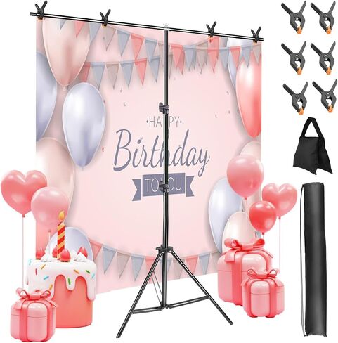 iMounTEK T-Shape Backdrop Stand, 5×6.5FT Photographic Studio Party Background Adjustable Stand Kit, Photo Backdrop Stand with 6 Spring Clamps Sandbag Carry Bag for Party Wedding Studio Photography in Saudi Arabia