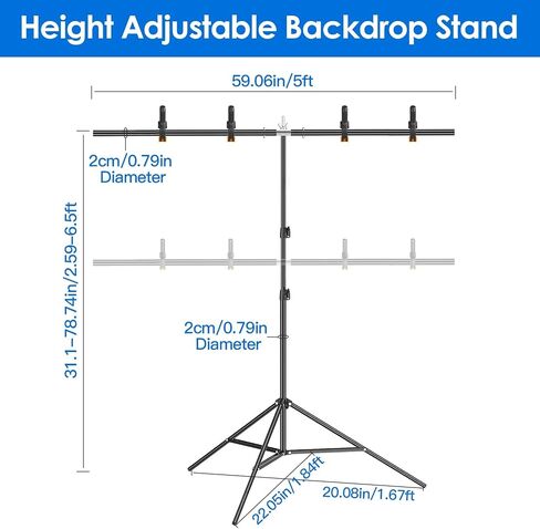 iMounTEK T-Shape Backdrop Stand, 5×6.5FT Photographic Studio Party Background Adjustable Stand Kit, Photo Backdrop Stand with 6 Spring Clamps Sandbag Carry Bag for Party Wedding Studio Photography in Saudi Arabia