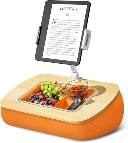 Lap Beanbag Tablet Pillow Stand,Adjustable iPad Holder with Snack Bowl,360° Rotating Clip for 4.7-13" Kindle,Phone,Tablet.Ideal for Hands-Free Reading and Relaxation on Bed,Couch,Recliner,Gray in Saudi Arabia