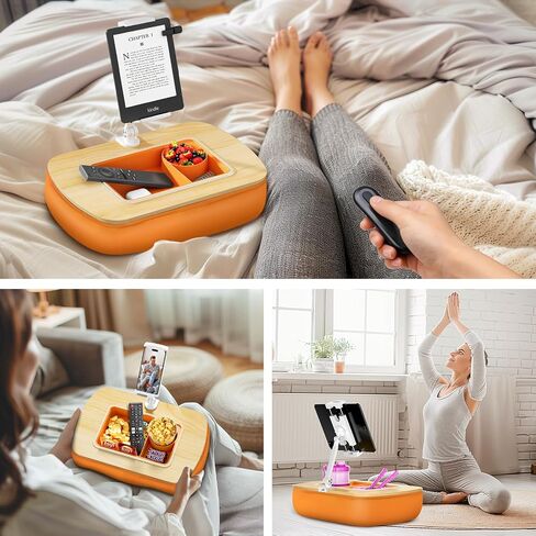Lap Beanbag Tablet Pillow Stand,Adjustable iPad Holder with Snack Bowl,360° Rotating Clip for 4.7-13" Kindle,Phone,Tablet.Ideal for Hands-Free Reading and Relaxation on Bed,Couch,Recliner,Gray in Saudi Arabia