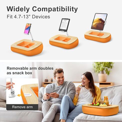 Lap Beanbag Tablet Pillow Stand,Adjustable iPad Holder with Snack Bowl,360° Rotating Clip for 4.7-13" Kindle,Phone,Tablet.Ideal for Hands-Free Reading and Relaxation on Bed,Couch,Recliner,Gray in Saudi Arabia