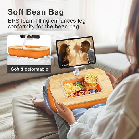 Lap Beanbag Tablet Pillow Stand,Adjustable iPad Holder with Snack Bowl,360° Rotating Clip for 4.7-13" Kindle,Phone,Tablet.Ideal for Hands-Free Reading and Relaxation on Bed,Couch,Recliner,Gray in Saudi Arabia