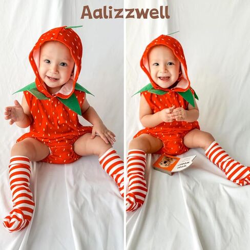 Aalizzwell Infant Baby Halloween Clothes Fruit Hooded Romper Bodysuit Outfit in Kuwait