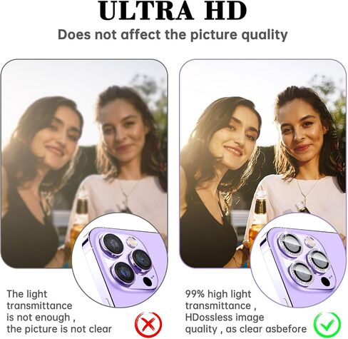 واقي عدسة الكاميرا Kucheed Diamond لهاتف iPhone 15/iPhone 15 Plus، غطاء كاميرا من الزجاج المقوى اللامع، حلقات معدنية فردية بمحاذاة تلقائية، ملصقات فيلم غطاء عدسة الكاميرا اللامعة in Kuwait