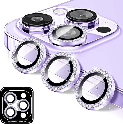 واقي عدسة الكاميرا Kucheed Diamond لهاتف iPhone 15/iPhone 15 Plus، غطاء كاميرا من الزجاج المقوى اللامع، حلقات معدنية فردية بمحاذاة تلقائية، ملصقات فيلم غطاء عدسة الكاميرا اللامعة in Kuwait