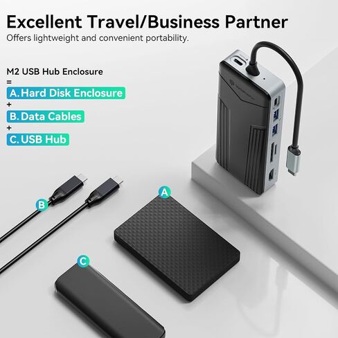 Yottamaster USB C Hub with 4TB M.2 NVMe SSD Enclosure, 8 Ports USB C HUB Adapter 10Gbps USB 3.2 Gen2, 4K@60Hz HDMI, 100W PD, Ethernet for Windows, Mac [Diskless] - YM28PR in Saudi Arabia
