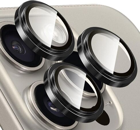 TENOC Camera Lens Protector for iPhone 16 & iPhone 16 Plus, 9H Tempered Glass Camera Screen Cover, Black Metal Individual Ring in Kuwait