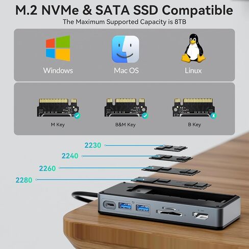 Yottamaster USB C Hub with 4TB M.2 NVMe SSD Enclosure, 8 Ports USB C HUB Adapter 10Gbps USB 3.2 Gen2, 4K@60Hz HDMI, 100W PD, Ethernet for Windows, Mac [Diskless] - YM28PR in Saudi Arabia