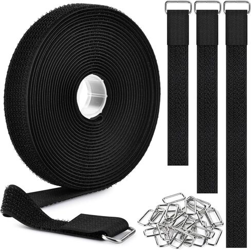 1"x19.7ft Hook and Loop Straps with 30 Buckles Adjustable Cut-to-Length Cable Ties - Reusable Nylon Fastening Tape Cable Straps for Storage or Organization (1in x 19.7ft) in Kuwait