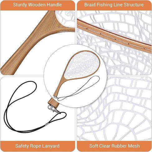 Fly Fishing Net Trout Net, Soft Mesh Fishing Net, Fish Landing Net with Safety Rope Lanyard, Lightweight Catch and Release Net for Trout, Bass in Saudi Arabia