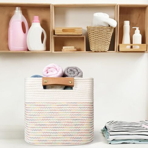 danpinera 11 Inch Storage Baskets, Woven Baskets for Organizing, 3 Pack Storage Cubes for Shelves, Closet, Nursery with Removable Leather Handles, White & Mixed Brown in Saudi Arabia