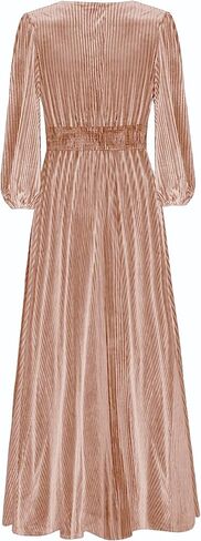 Women's Nursing Long Sleeve V Neck Velvet Maxi Dress Flowy Wedding Party Dresses with Pockets in Saudi Arabia