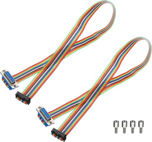 MECCANIXITY 2 Pcs IDC Rainbow Wire Flat Ribbon Cable FC-Female to DB15 Female 19.7 Inch Length 2.54mm Pitch Breadboard Jumper Wires for Electronic Projects in Saudi Arabia
