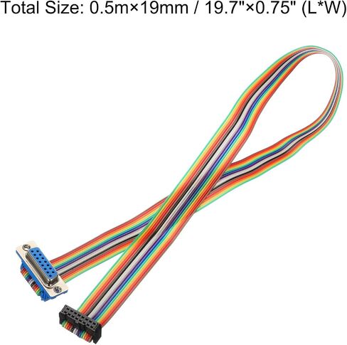 MECCANIXITY 2 Pcs IDC Rainbow Wire Flat Ribbon Cable FC-Female to DB15 Female 19.7 Inch Length 2.54mm Pitch Breadboard Jumper Wires for Electronic Projects in Saudi Arabia