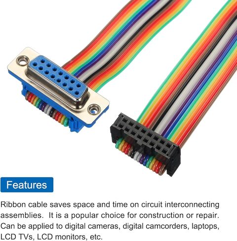 MECCANIXITY 2 Pcs IDC Rainbow Wire Flat Ribbon Cable FC-Female to DB15 Female 19.7 Inch Length 2.54mm Pitch Breadboard Jumper Wires for Electronic Projects in Saudi Arabia