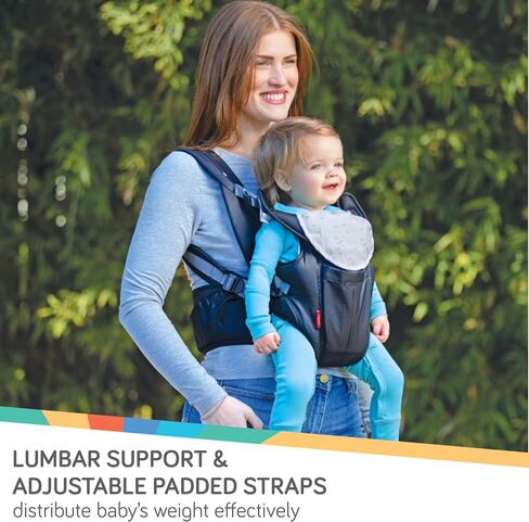 Nuby Deluxe Baby Carrier: Newborn to Toddler with Lumbar Support for 7.7-32.8 lb. (3.5-14.9 kg) Lightweight Breathable Mesh Fabric Bonus Teether Removeable Baby Drool Bib Color: Black in Saudi Arabia