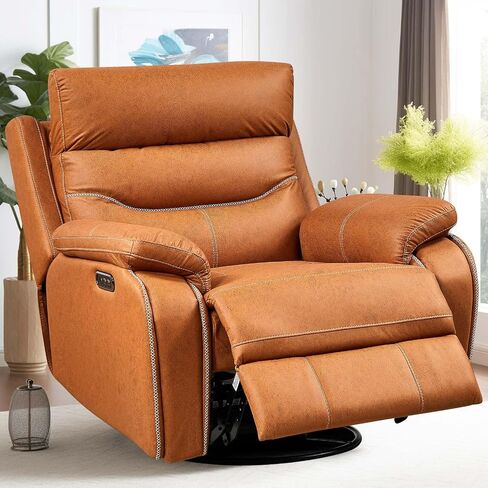 Power Swivel Nursery Glider Recliner Chair, Electric Rocking Sofa with Adjustable Headrest & Soft Cushions, Ultimate Comfort Living Room Bedroom Rocker Armchairs, Built-in USB, Light Gray in Saudi Arabia