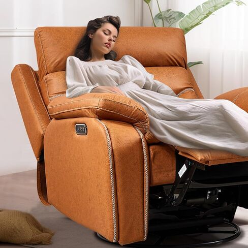 Power Swivel Nursery Glider Recliner Chair, Electric Rocking Sofa with Adjustable Headrest & Soft Cushions, Ultimate Comfort Living Room Bedroom Rocker Armchairs, Built-in USB, Light Gray in Saudi Arabia