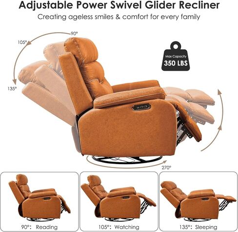 Power Swivel Nursery Glider Recliner Chair, Electric Rocking Sofa with Adjustable Headrest & Soft Cushions, Ultimate Comfort Living Room Bedroom Rocker Armchairs, Built-in USB, Light Gray in Saudi Arabia