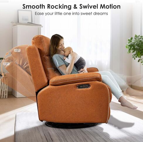 Power Swivel Nursery Glider Recliner Chair, Electric Rocking Sofa with Adjustable Headrest & Soft Cushions, Ultimate Comfort Living Room Bedroom Rocker Armchairs, Built-in USB, Light Gray in Saudi Arabia