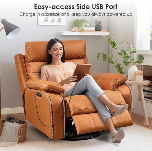 Power Swivel Nursery Glider Recliner Chair, Electric Rocking Sofa with Adjustable Headrest & Soft Cushions, Ultimate Comfort Living Room Bedroom Rocker Armchairs, Built-in USB, Light Gray in Saudi Arabia