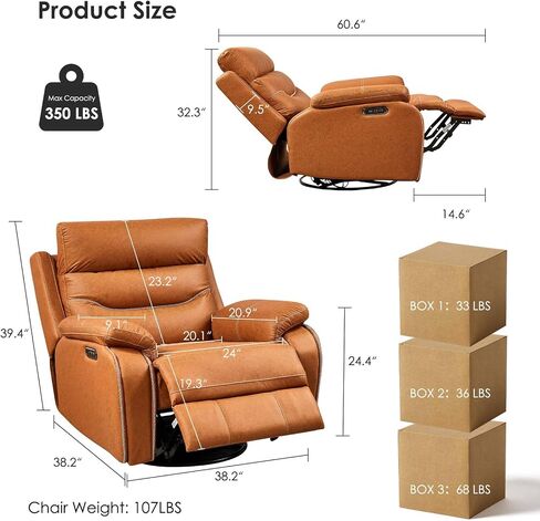 Power Swivel Nursery Glider Recliner Chair, Electric Rocking Sofa with Adjustable Headrest & Soft Cushions, Ultimate Comfort Living Room Bedroom Rocker Armchairs, Built-in USB, Light Gray in Saudi Arabia