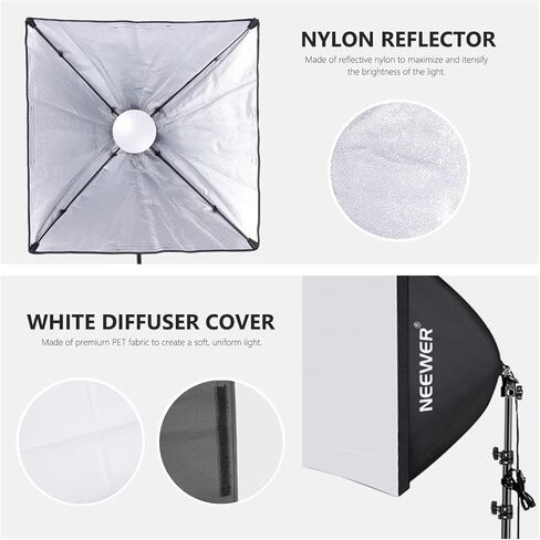 neewer 700w يعادل softbox الإضاءة عدة، 3pack ul معتمد 5700k مصابيح الإضاءة led، 24x24 بوصة softboxes مع e26 المقبس، التصوير الفوتوغرافي المستمر الإضاءة عدة معدات استوديو الصور in Saudi Arabia