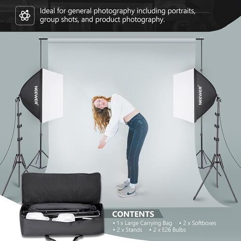 neewer 700w يعادل softbox الإضاءة عدة، 3pack ul معتمد 5700k مصابيح الإضاءة led، 24x24 بوصة softboxes مع e26 المقبس، التصوير الفوتوغرافي المستمر الإضاءة عدة معدات استوديو الصور in Saudi Arabia