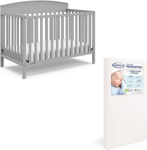 Graco Benton 5 in 1 Convertible Crib with Premium Foam Crib and Toddler Mattress - Gray in Kuwait