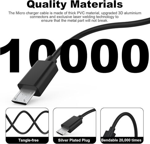 كابل شحن USB صغير بطول 10 أقدام، سلك شاحن سريع متوافق مع قارئات Kindle الإلكترونية القديمة، Paperwhite، Oasis و2020 وأقدم أجهزة Kindle & Fire اللوحية (ليس لـ 2021 وأحدث Kindles) in Kuwait