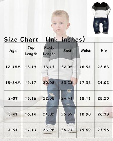 SODLON Toddler Baby Boy Clothes Sweatshirt Jeans Fall Winter Outfits 12M-5T | Infant Boys Clothes, Long Sleeve Pullover Top Ripped Denim Pants Sets, Kids Outfit Clothing for School Birthday and Photos in Saudi Arabia