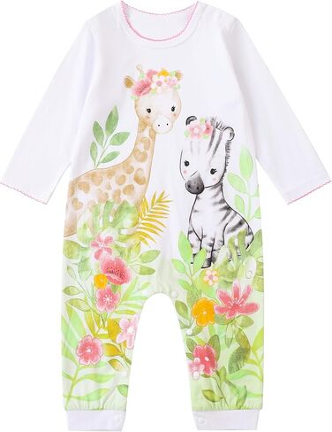Baby Girls' Cute Rompers Giraffe Zebra Elephant Cartoon Print Jumpsuits Pure Cotton Cozy Fashion Clothes in Saudi Arabia