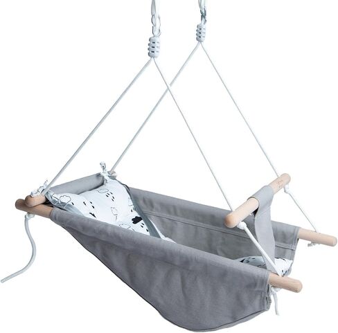 أرجوحة قماشية للرضع من Glaf Baby Swing للاستخدام الخارجي والداخلي للأطفال الصغار من البنات والصبيان مع مقعد مريح وحزام أمان بارتفاع 5 نقاط قابل للتعديل و3 أوضاع (رمادي) in Kuwait