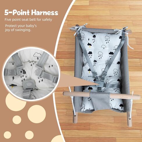 أرجوحة قماشية للرضع من Glaf Baby Swing للاستخدام الخارجي والداخلي للأطفال الصغار من البنات والصبيان مع مقعد مريح وحزام أمان بارتفاع 5 نقاط قابل للتعديل و3 أوضاع (رمادي) in Kuwait