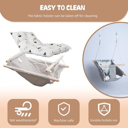 أرجوحة قماشية للرضع من Glaf Baby Swing للاستخدام الخارجي والداخلي للأطفال الصغار من البنات والصبيان مع مقعد مريح وحزام أمان بارتفاع 5 نقاط قابل للتعديل و3 أوضاع (رمادي) in Kuwait