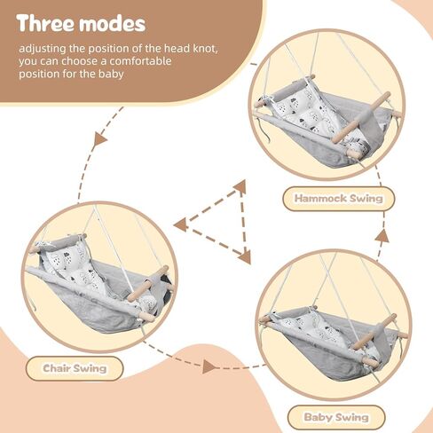 أرجوحة قماشية للرضع من Glaf Baby Swing للاستخدام الخارجي والداخلي للأطفال الصغار من البنات والصبيان مع مقعد مريح وحزام أمان بارتفاع 5 نقاط قابل للتعديل و3 أوضاع (رمادي) in Kuwait