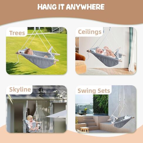 أرجوحة قماشية للرضع من Glaf Baby Swing للاستخدام الخارجي والداخلي للأطفال الصغار من البنات والصبيان مع مقعد مريح وحزام أمان بارتفاع 5 نقاط قابل للتعديل و3 أوضاع (رمادي) in Kuwait
