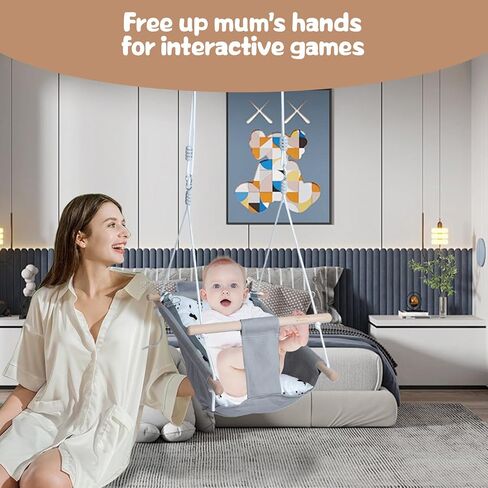 أرجوحة قماشية للرضع من Glaf Baby Swing للاستخدام الخارجي والداخلي للأطفال الصغار من البنات والصبيان مع مقعد مريح وحزام أمان بارتفاع 5 نقاط قابل للتعديل و3 أوضاع (رمادي) in Kuwait