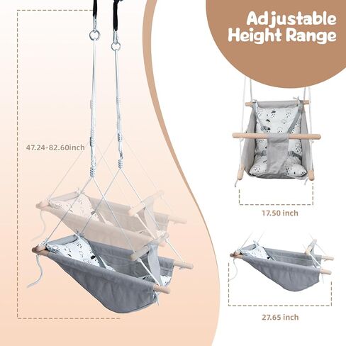 أرجوحة قماشية للرضع من Glaf Baby Swing للاستخدام الخارجي والداخلي للأطفال الصغار من البنات والصبيان مع مقعد مريح وحزام أمان بارتفاع 5 نقاط قابل للتعديل و3 أوضاع (رمادي) in Kuwait