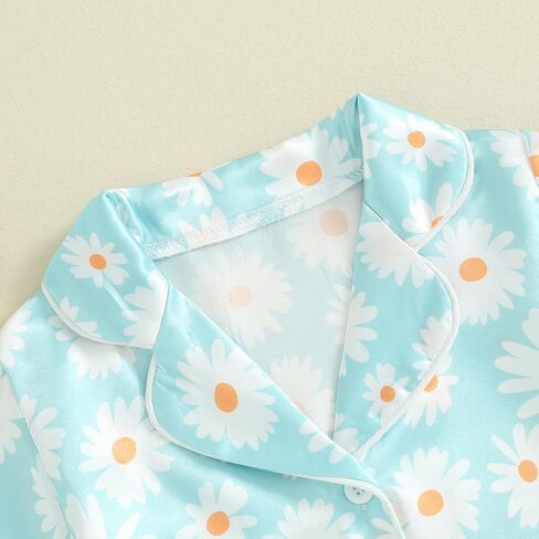 Multitrust Baby Girls Silk Pajamas Set Daisy Floral Girl Short Sleeve Button Down Shirts and Shorts Matching Pj Lounge Set in Saudi Arabia