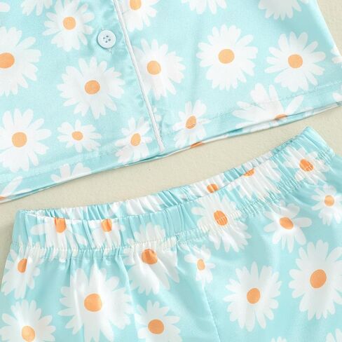 Multitrust Baby Girls Silk Pajamas Set Daisy Floral Girl Short Sleeve Button Down Shirts and Shorts Matching Pj Lounge Set in Saudi Arabia