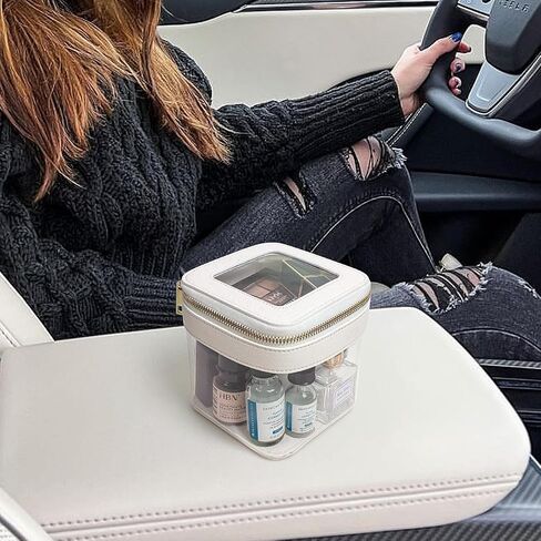 LETGO Clear Makeup Bag | Mini Makeup Bag | Small Makeup Bag/Small Cosmetic Bag for Purse | Cute Leather Makeup Pouch | Purse Organizer | Car Travel Purse Essentials for Women (Black) in Saudi Arabia