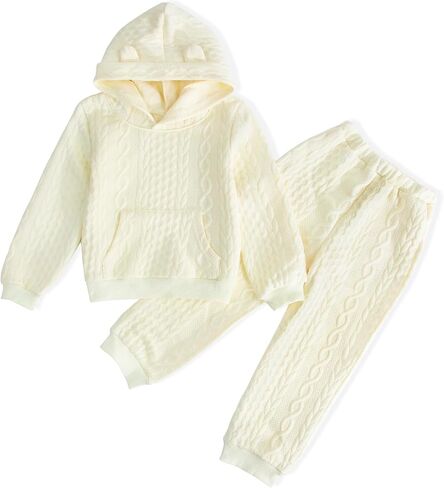Toddler Baby Girl Clothes,Knitted Twist Hoodie Sweater Long Sleeve Tops+Pants 2 Piece Little Girls Outfits in Saudi Arabia