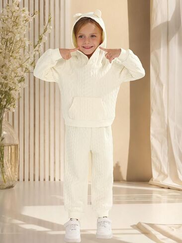 Toddler Baby Girl Clothes,Knitted Twist Hoodie Sweater Long Sleeve Tops+Pants 2 Piece Little Girls Outfits in Saudi Arabia