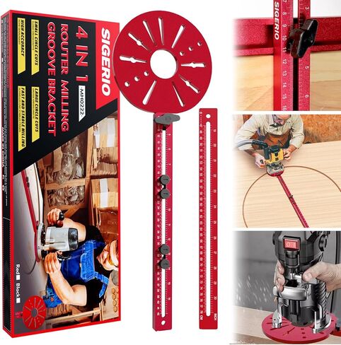 New 4 in 1 Router Milling Groove Bracket with Large Router Base, Router Circle Cutting Jig Tool for Woodworking, Cabinet Hardware Jig, Multifunctional Router Guide for Power Tools(Oil Red) in Saudi Arabia