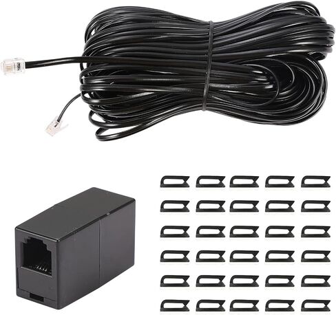 20 Feet Long Telephone Extension Cord Phone Cable Line Wire, with Standard RJ11 Plug and 1 in-Line Couplers and 15 Cable Clip Holders-White (20 Feet) in Kuwait